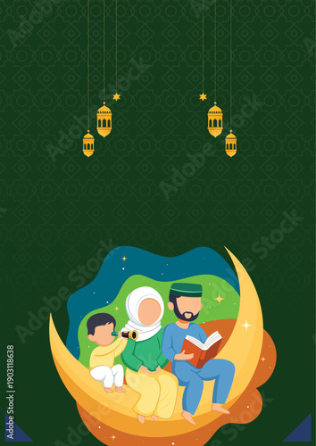 Islamic abstract background with a family theme reciting the Koran