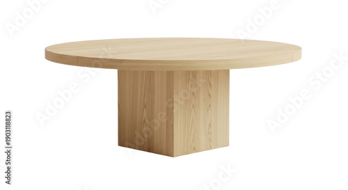 Obraz na plátne Round light wood dining table isolated PNG on transparent background, modern fur