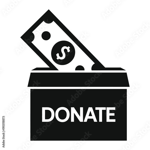 Black donate box with dollar bill going in  charity and giving concept icon