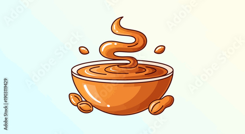 Delicious creamy peanut butter swirling in a bowl with fresh peanuts a delightful cartoon