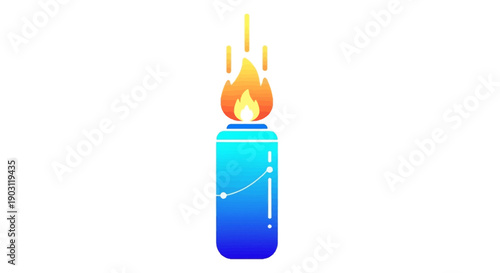 A vibrant flat design icon of a burning blue and cyan energy canister with an orange flame and