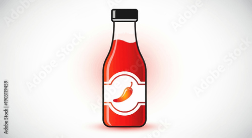 Vibrant vector illustration of a fiery chili hot sauce bottle ready to add a spicy kick to any meal
