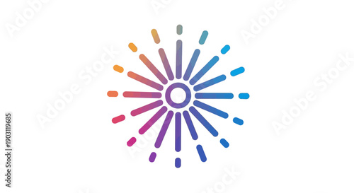 Dynamic abstract colorful radial burst symbol featuring a vivid gradient of radiating lines and