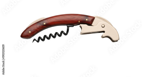 Tableau sur toile Wing corkscrew with wooden handle isolated PNG, sommelier knife bottle opener fo