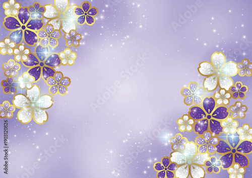 桜ジュエリー、背景、イラスト、紫、キラキラ、かわいい、横