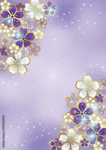 桜ジュエリー、背景、イラスト、紫、キラキラ、かわいい、縦