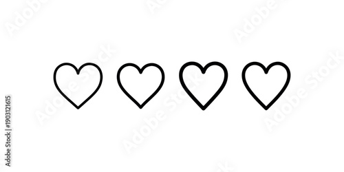 Heart vector icon set, love symbol, favorite sign, romance or valentine day illustration, health and care concept