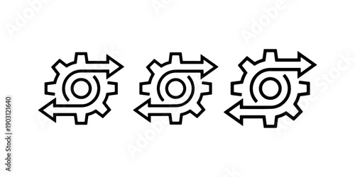 Gear with spiral arrows inside representing automation process mechanical engineering automation system workflow and continuous movement