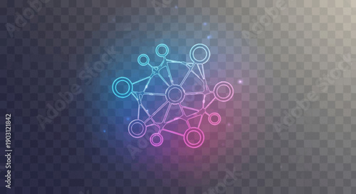 Futuristic digital network connection with glowing lines and circles representing data flow and