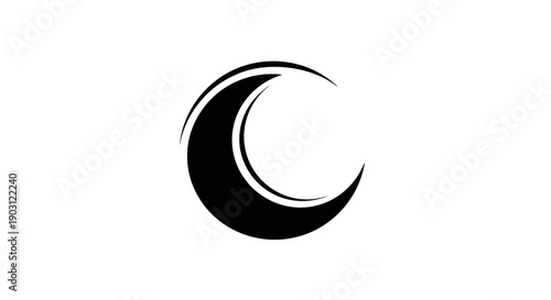 Black Crescent Moon Symbol Illustration.