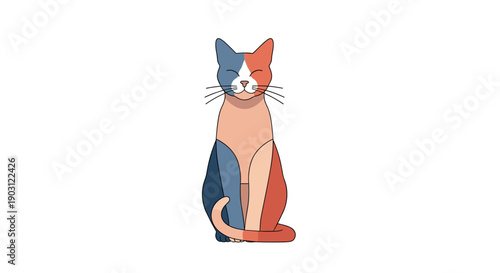 Colorful Cat Sitting Illustration with Vibrant Colors.