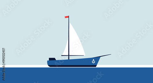 Blue Sailboat on Calm Water Surface.