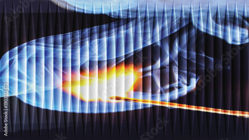 Abstract blue flame energy background with glowing waves and motion blur