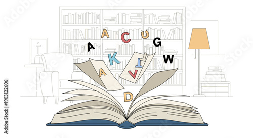 Open book with letters flying out.