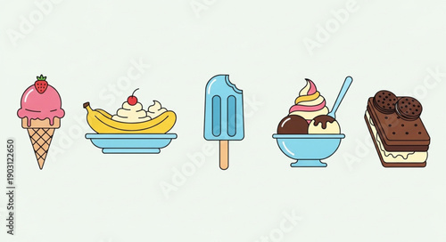 Collection of delicious frozen desserts and sweet treats.