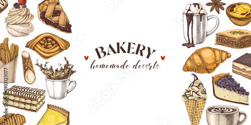 Banner with handmade desserts vector illustration