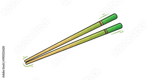 Vibrant green-tipped wooden chopsticks vector illustration a minimalist culinary utensil design