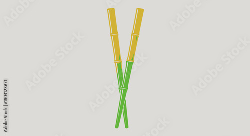 Elegant vector illustration of green and yellow bamboo stalks forming a graceful cross shape