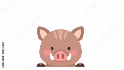 A cartoon pig's head with a cheerful expression and sharp teeth peeking over a surface against a plain white background.