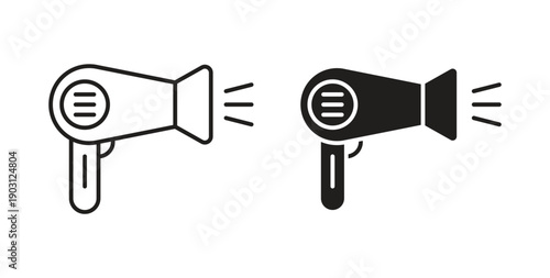 Hair dryer icons vector symbol with editable stroke and flat versions