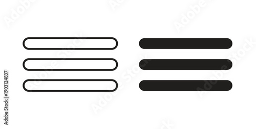 Hamburger menu icons vector symbol with editable stroke and flat versions