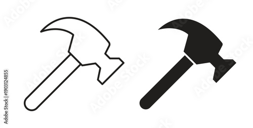 Hammer icons vector symbol with editable stroke and flat versions