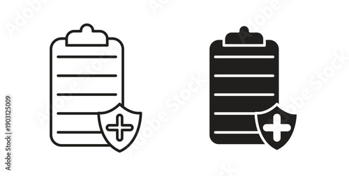 Health insurance icons vector symbol with editable stroke and flat versions