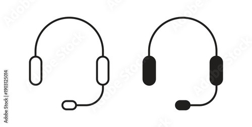 Headset icons vector symbol with editable stroke and flat versions