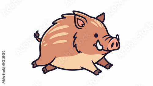 A cartoon boar with a cheerful expression runs across a clean white background in a playful, dynamic pose.