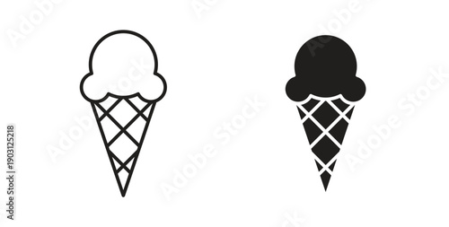Ice cream cone icons vector symbol with editable stroke and flat versions