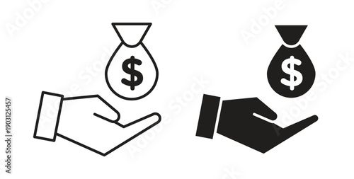 Investment icons vector symbol with editable stroke and flat versions