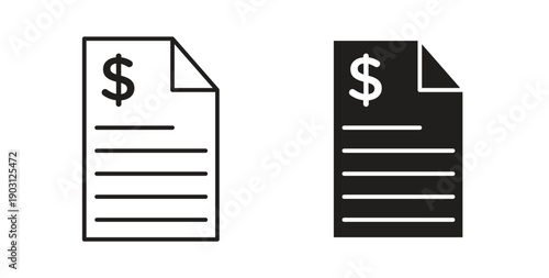 Invoice icons vector symbol with editable stroke and flat versions