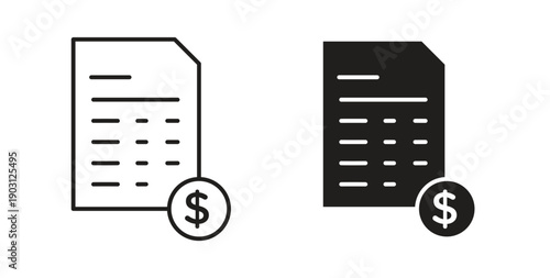 Invoice payment icons vector symbol with editable stroke and flat versions