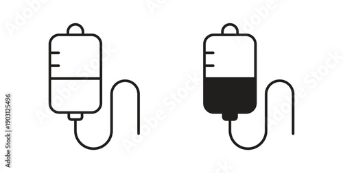 IV bag icons vector symbol with editable stroke and flat versions
