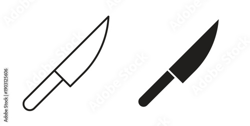 Kitchen knife icons vector symbol with editable stroke and flat versions