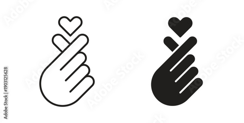 korean heart icons vector symbol with editable stroke and flat versions