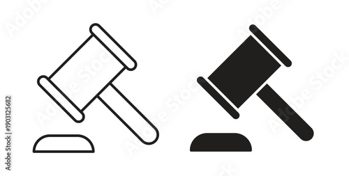 Law icons vector symbol with editable stroke and flat versions