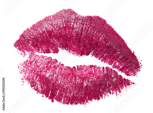 Pink lipstick kiss print, isolated on transparent cutout background
