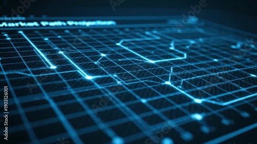 Wallpaper Mural Futuristic Market Path Diagram in Neon Blue Lighting on Grid Background for Business Analytics Torontodigital.ca