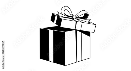 Black and White Gift Box with Ribbon.