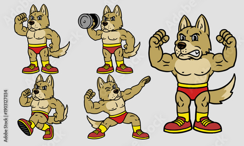Dog Mascot Fitness Muscle Set