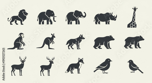 Collection of Diverse Animal Silhouettes on a Light Background.