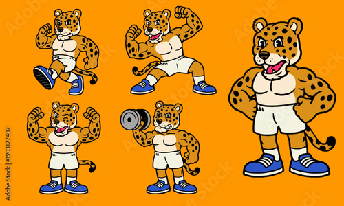 Leopard Muscle Mascot Set.eps