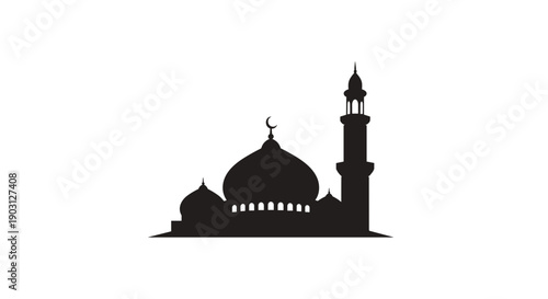 Mosque Silhouette with Dome and Minaret.