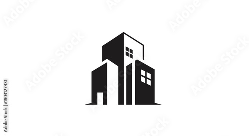 Simple Black Building Icon Illustration Design.