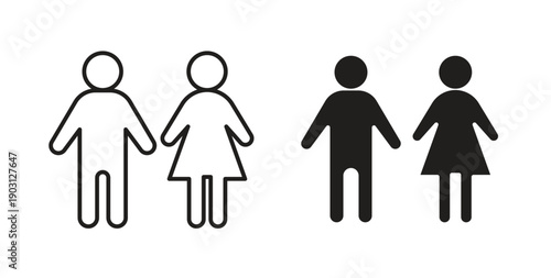 Man and woman icons vector symbol with editable stroke and flat versions