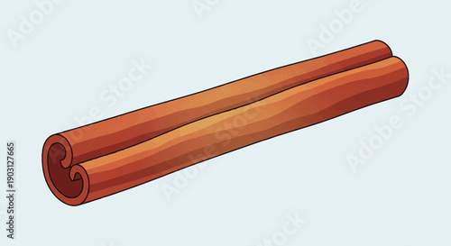 A vibrant illustration of a single cinnamon stick ready for culinary use or aromatic purposes