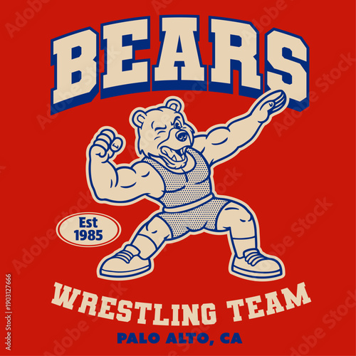 Vintage Design of Bear Muscle Wrestling