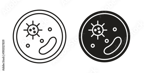 Microorganism icons vector symbol with editable stroke and flat versions