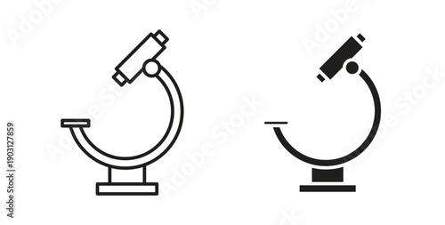 Microscope icons vector symbol with editable stroke and flat versions